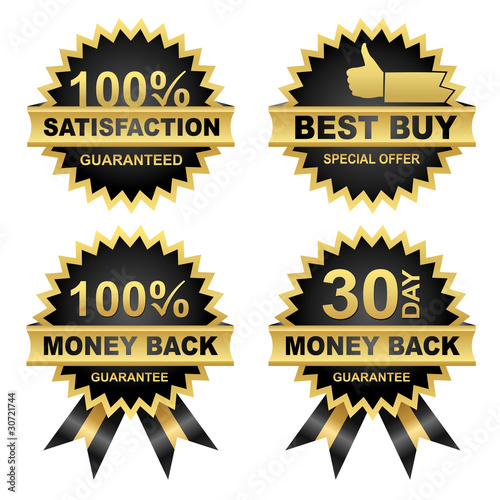 Vector Set of SALE Gold Seals - Badges, Icons, Money Back - Satisfaction - Best Buy