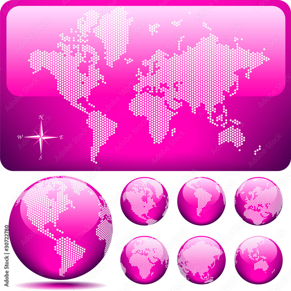 Obraz premium Vector dotted Map and Globe of the World - PINK