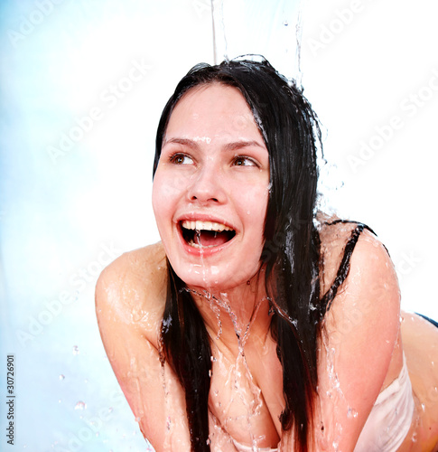 Beautiful girl with take shower.