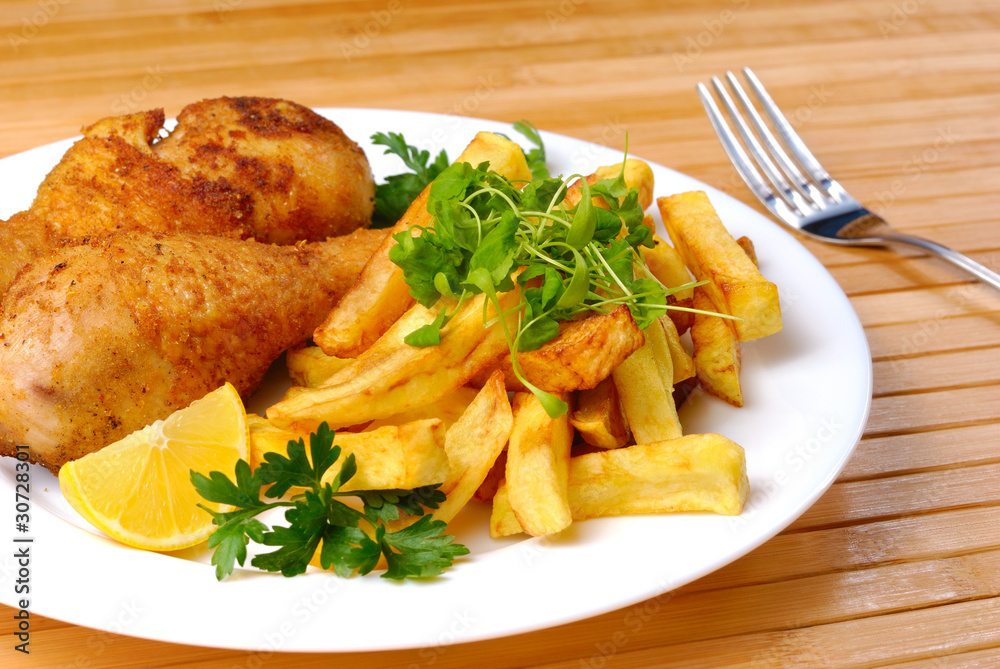 Fried chicken with potato