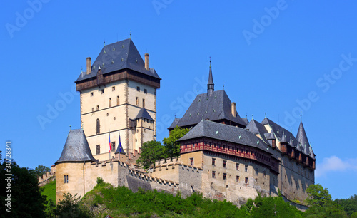 the exterior of czech castle named karlstejn