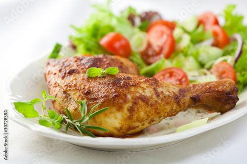 Roasted chicken with salad