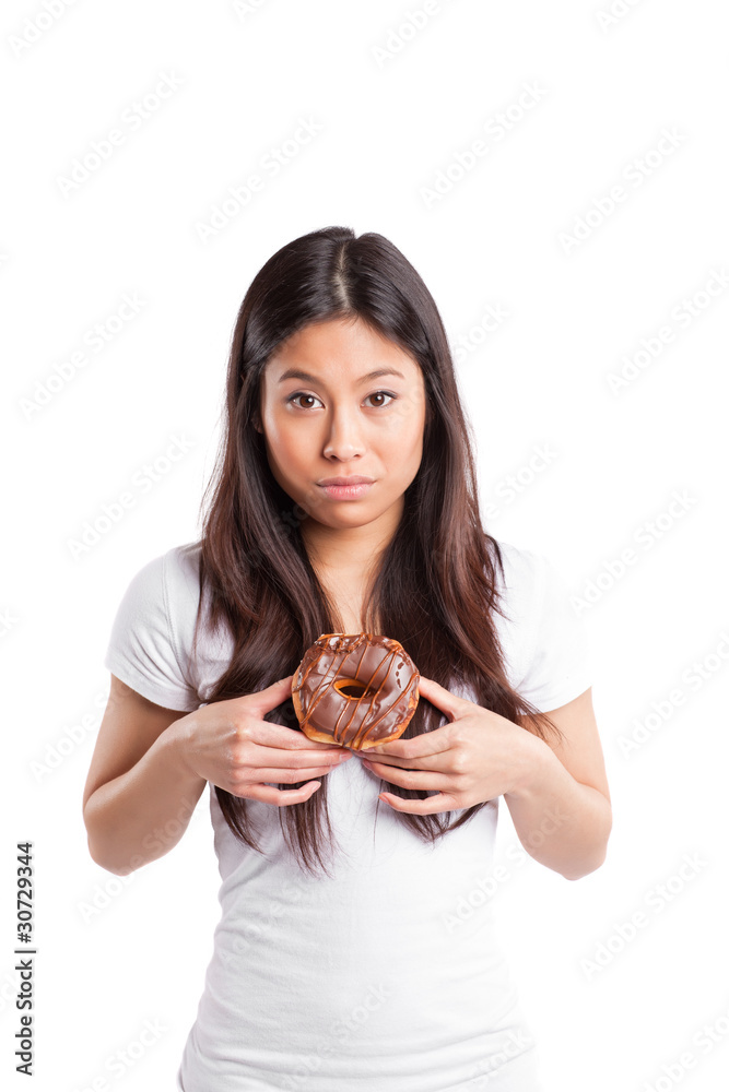 Asian woman with donut