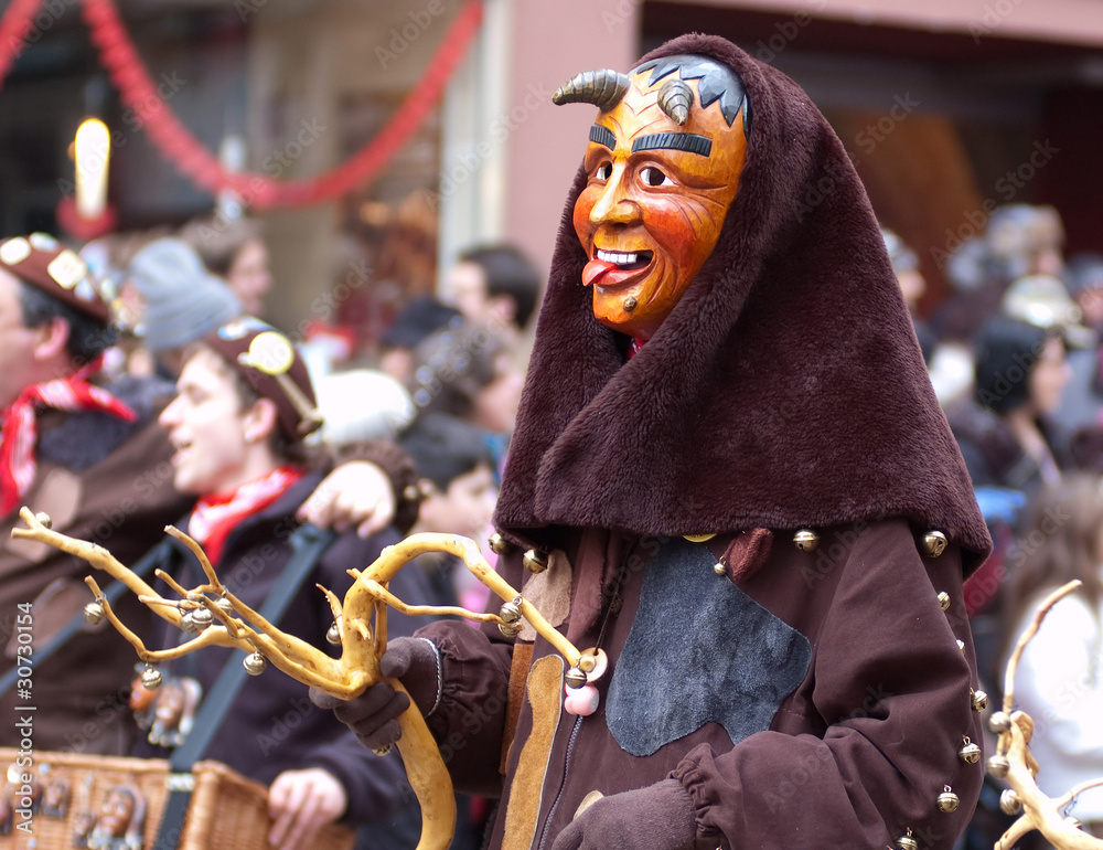 Mask parade at the historical carnival in Freiburg, Germany