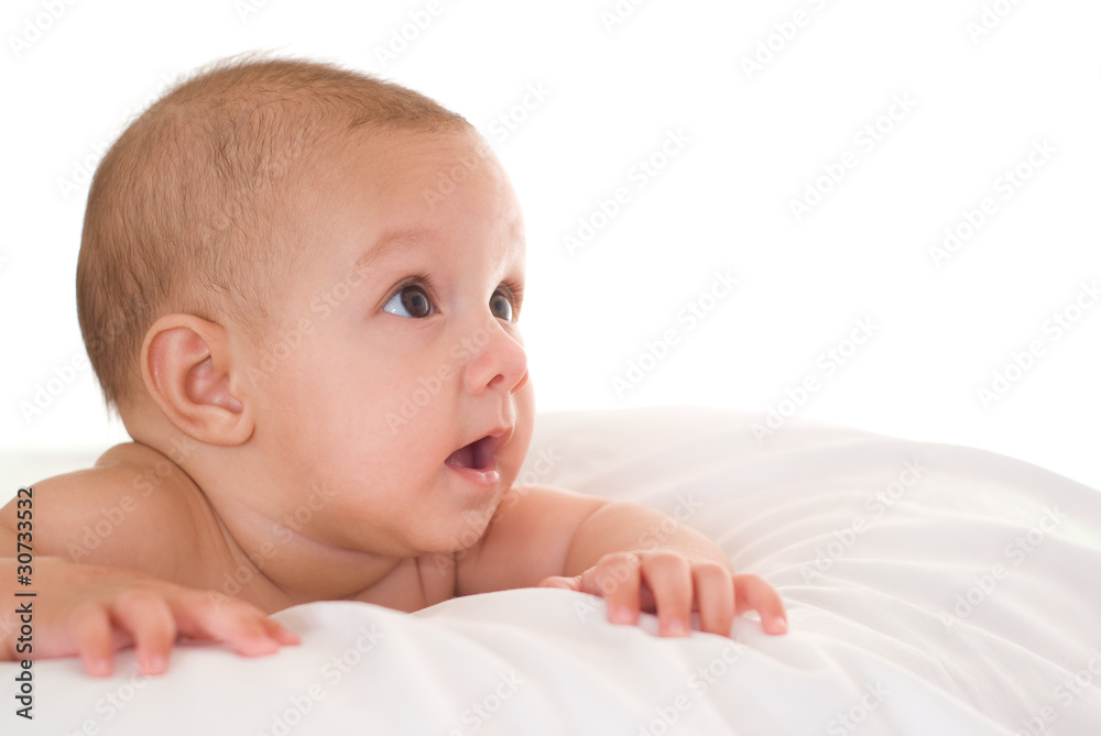 Charming newborn on a white Charming newborn on a white