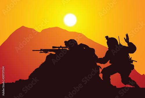 Vector silhouette of two snipers