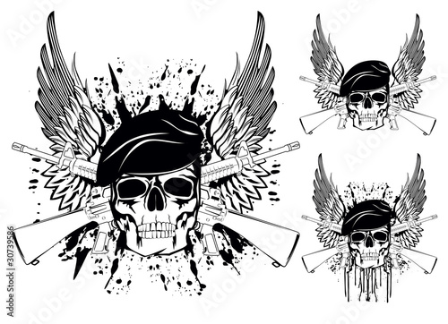 The vector image of skull in beret with the crossed rifles