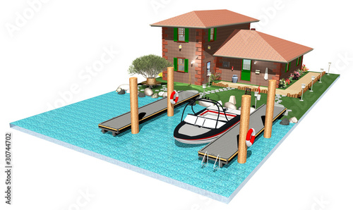 Casa con Molo e Imbarcazione-House with Little Marina-3D © BluedarkArt