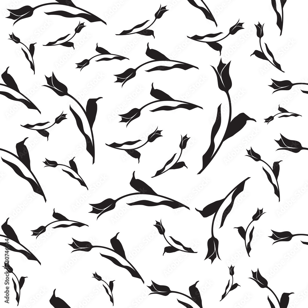 Tulips black and white seamless vector background Tulips black and white seamless vector background