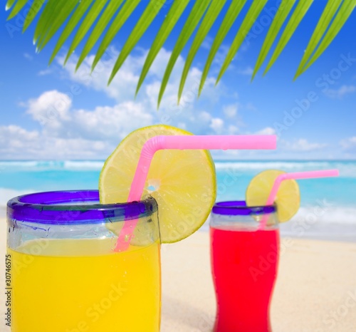 beach tropical cocktails palm tree leafl turquoise beach