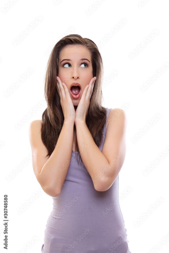 surprised woman isolated o white surprised woman isolated o white