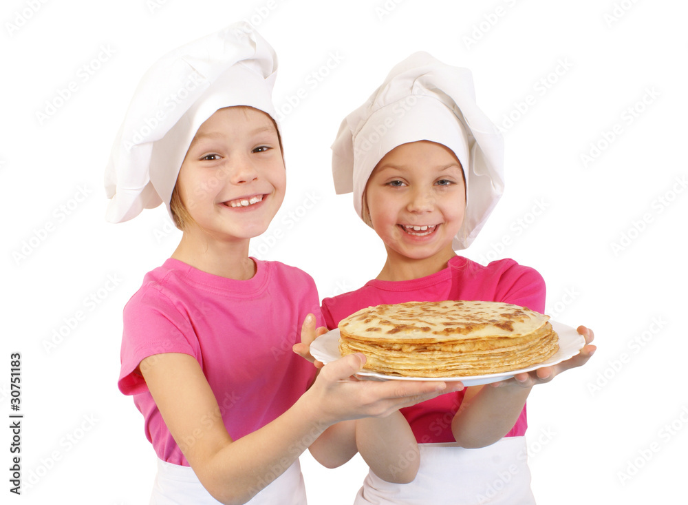 Happy little girls with pancakes Happy little girls with pancakes
