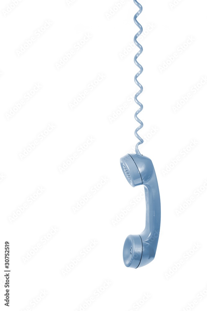 Blue Phone Handset witCord Isolated on White Blue Phone Handset witCord Isolated on White