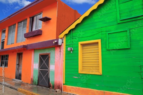 colorful Caribbean houses tropical Isla Mujeres © lunamarina