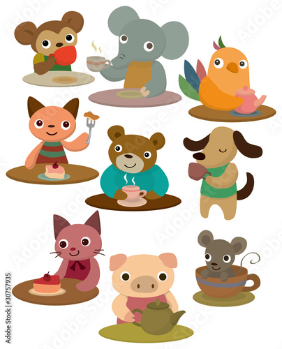 Fototapeta Naklejka Na Ścianę i Meble -  cartoon animal tea time icon