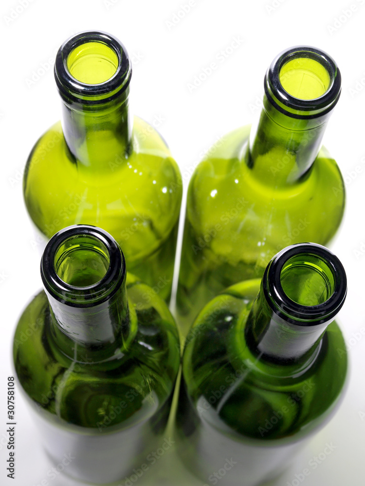 Neck green bottles close-up