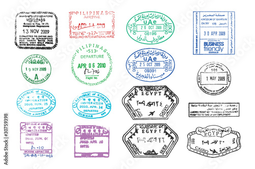 various passport stamps