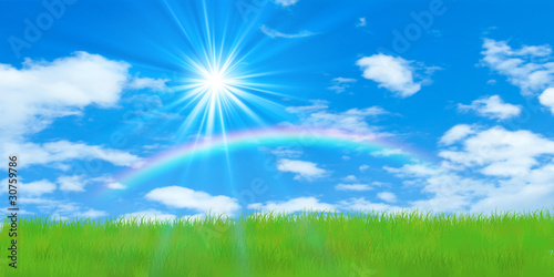 草原と虹と光