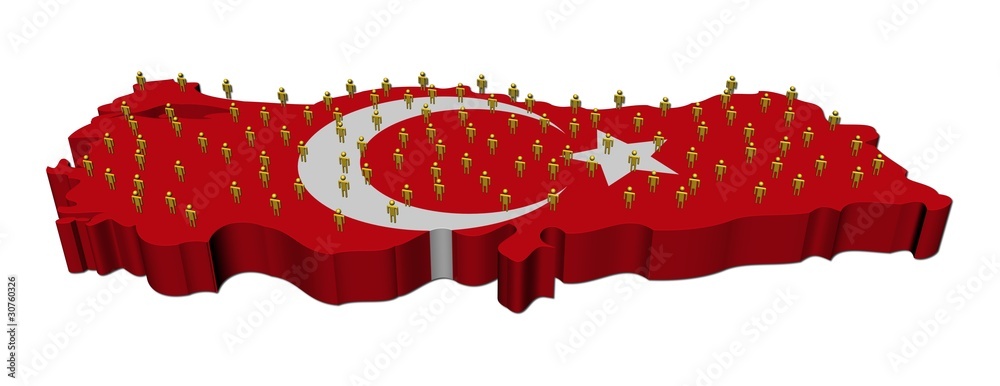 Turkey map flag with many people illustration Turkey map flag with many people illustration