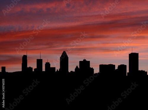 Montreal skyline at sunset with beautiful sky illustration