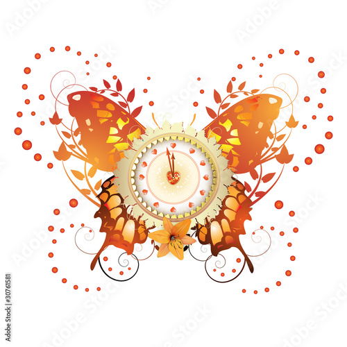 Clock design with Valentine's day theme over butterfly