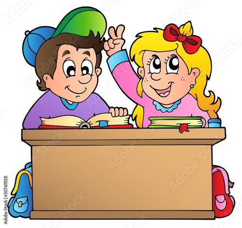 Two children at school desk