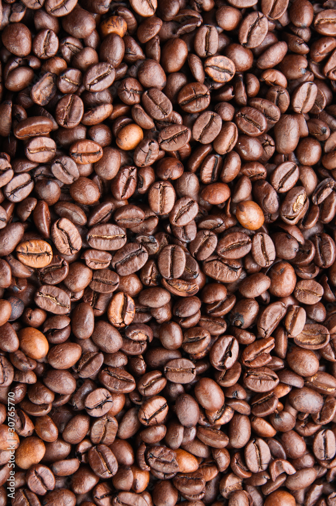 Dark roasted coffee beans texture