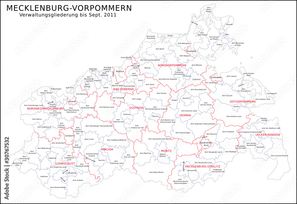 Mecklenburg-Vorpommern Verwaltungsgliederung bis Sept. 2011