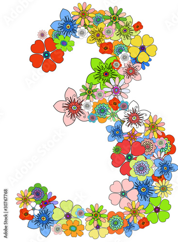 Number three floral, vector