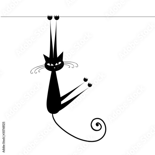 Funny cat silhouette black for your design