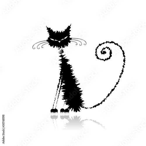 Funny black wet cat for your design