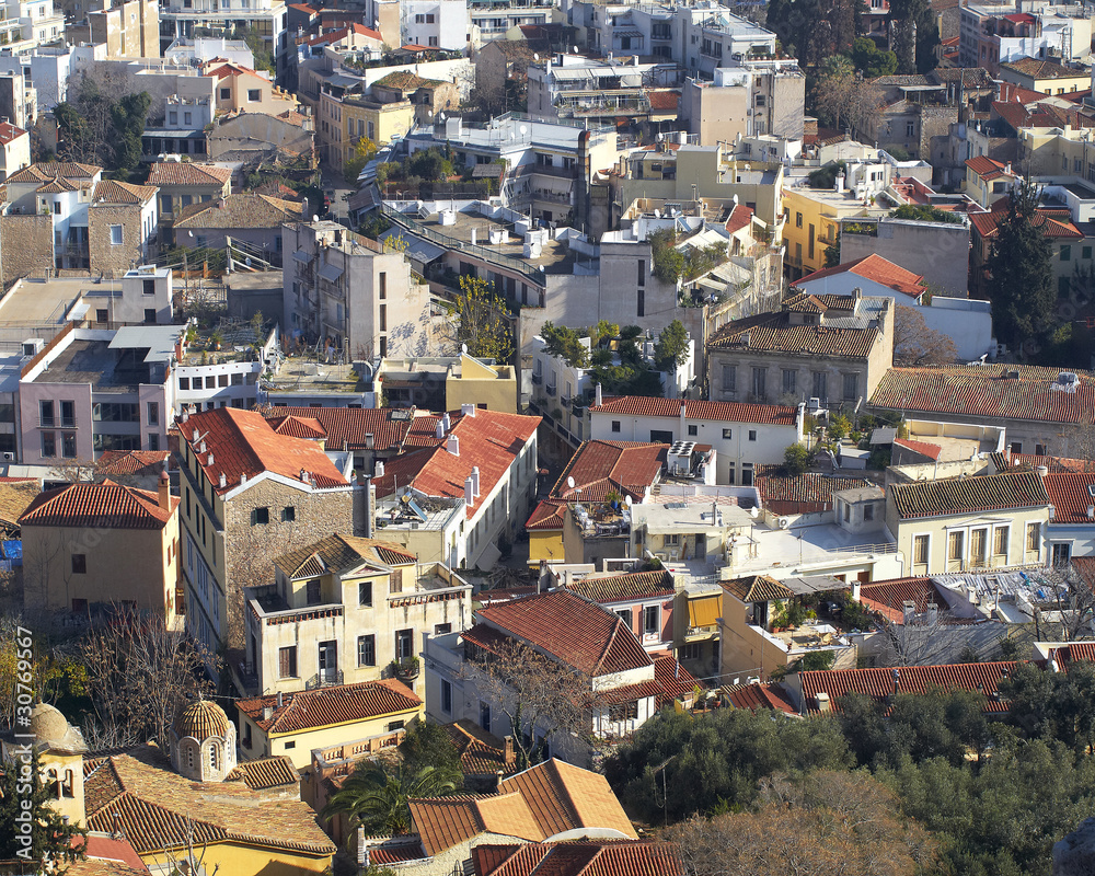 Plaka, Athens' old town and modern city's texture