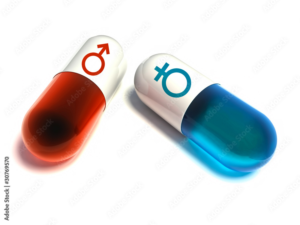 Pills variety with symbol men and women - 3d illustration
