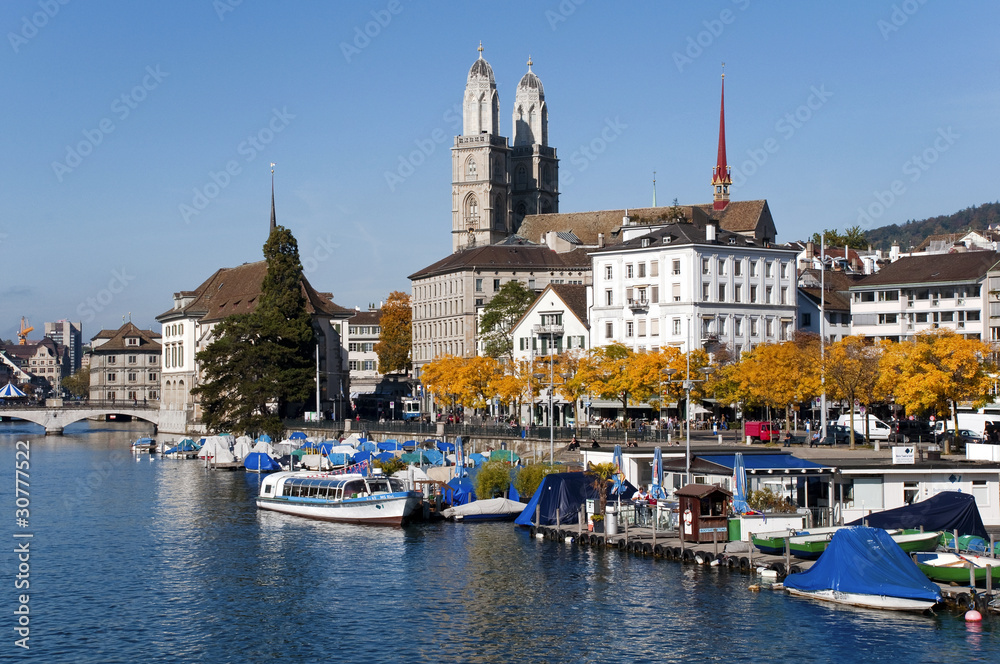 Switzerland - Zurich - Limmat river and Wasserkirche