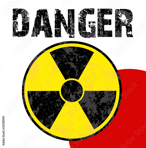 Danger radioactivité sur drapeau japonais