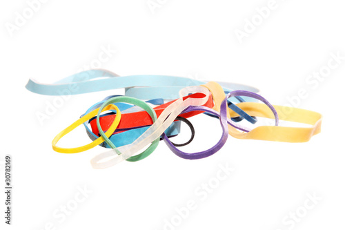 This image is of a pile of colorful rubber bands.