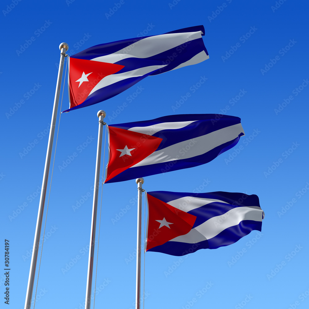 Flag of Cuba against blue sky. 3d illustration.