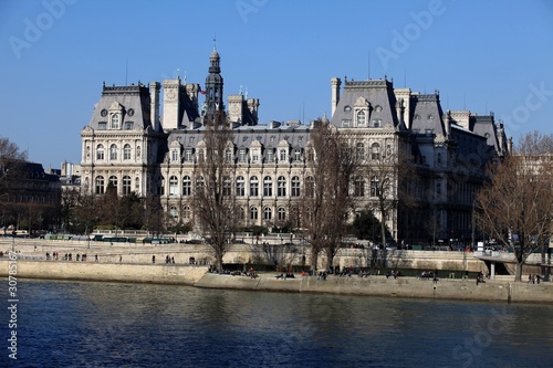 The Town Hall of Paris seen from the Seine river's quay