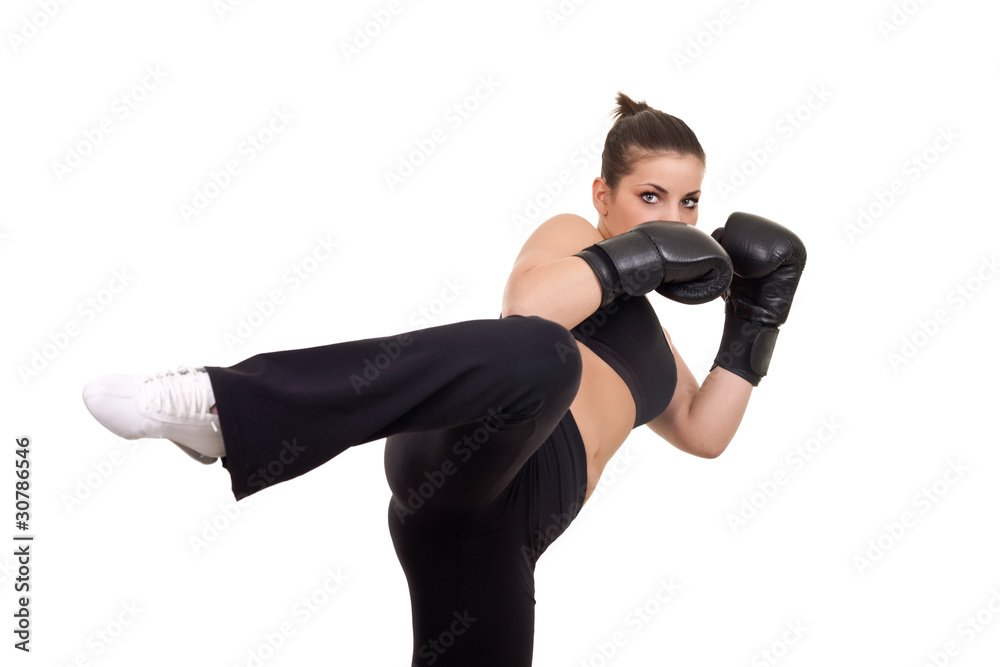 woman giving kick
