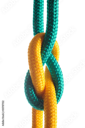 Rope with marine knot on white background. series of photos iso