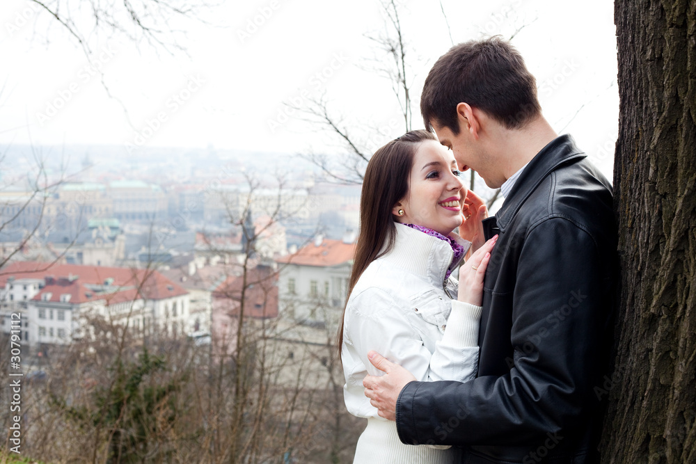 beautiful young love couple in city Prague beautiful young love couple in city Prague