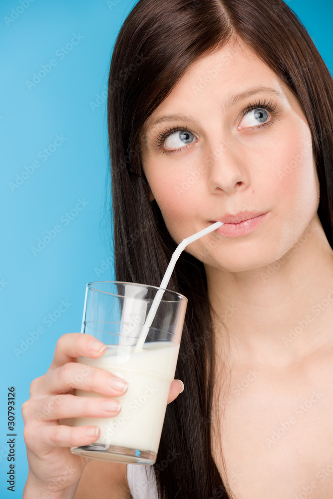 Healthy lifestyle - woman drink milk breakfast Healthy lifestyle - woman drink milk breakfast