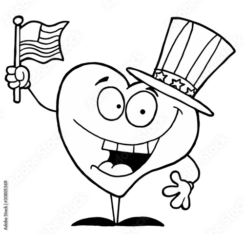 Black And White Coloring Page Outline Of A Heart Uncle Sam