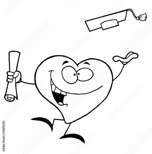 Black And White Coloring Page Outline Of A Heart Graduate