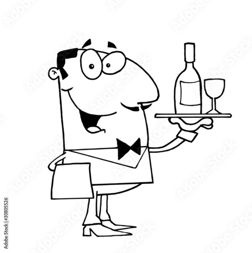 Outlined Butler Serving Wine