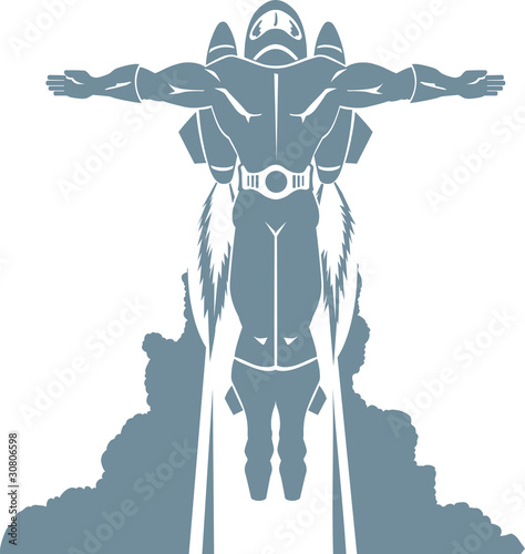 Stylized flying man with rocket pack!