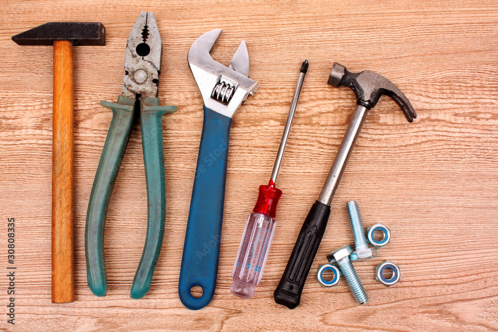 Tools on wooden surface