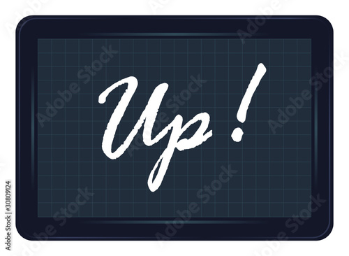 debout, up, ardoise, exclamation, message, étiquette, mot