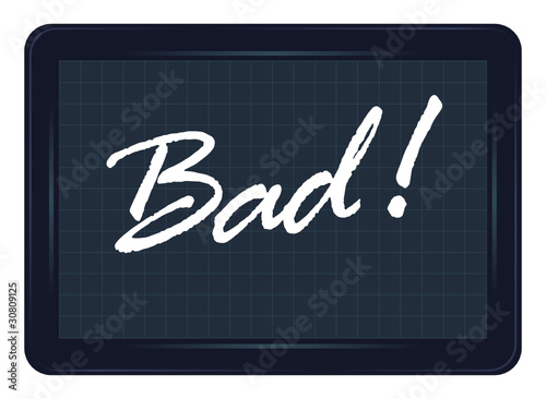 mal, mauvais, ardoise, exclamation, message, étiquette, mot