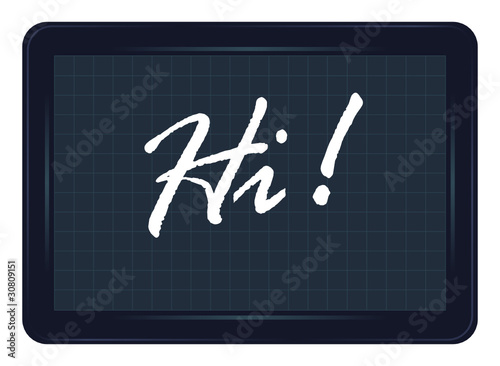 hi, bonjour, ardoise, exclamation, message, étiquette, mot